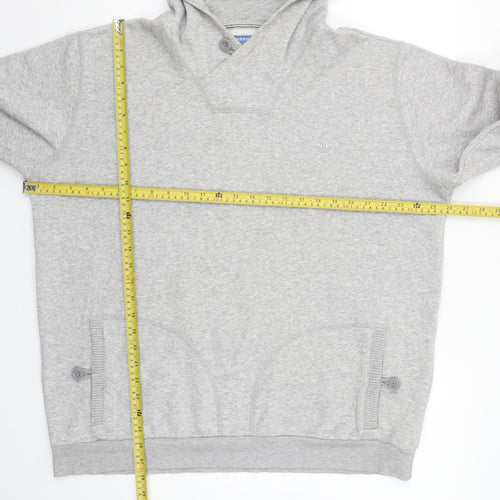 Adidas Men's Grey Henley Hoodie XL Regular Fit Fleece Sweatshirt