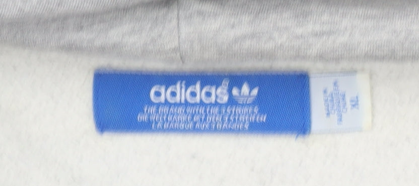 Adidas Men's Grey Henley Hoodie XL Regular Fit Fleece Sweatshirt