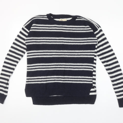 Hollister Women Blue White Striped Crew Neck Pullover Jumper S