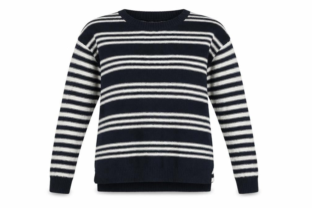 Front view of Hollister Women Blue White Striped Crew Neck jumper S