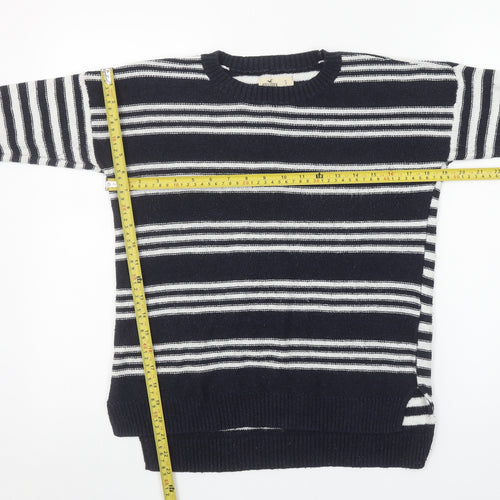 Hollister Women Blue White Striped Crew Neck Pullover Jumper S