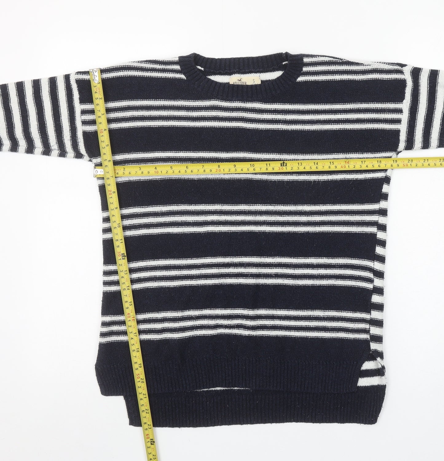 Hollister Women Blue White Striped Crew Neck Pullover Jumper S