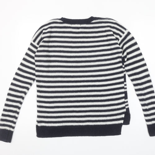 Hollister Women Blue White Striped Crew Neck Pullover Jumper S