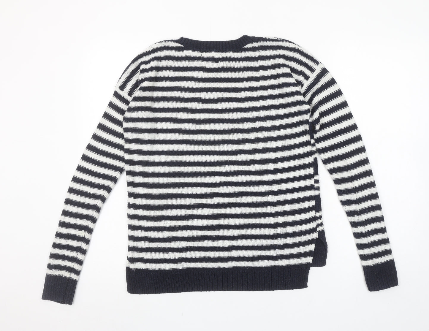 Hollister Women Blue White Striped Crew Neck Pullover Jumper S
