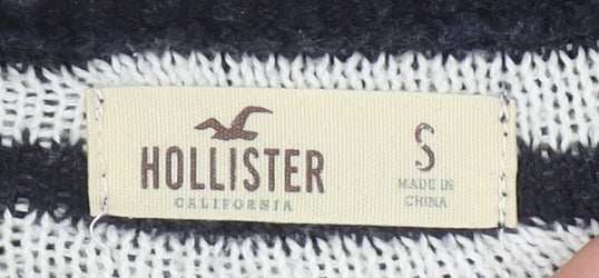 Hollister Women Blue White Striped Crew Neck Pullover Jumper S