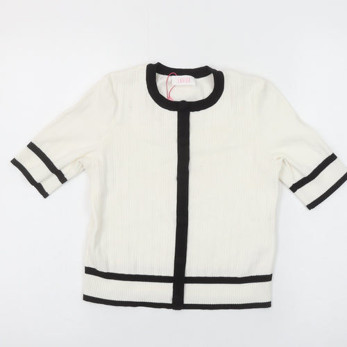 Savida Women’s White Black Trim Short Sleeve Knit Blouse Size S
