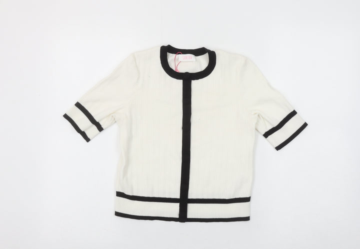 Savida Women’s White Black Trim Short Sleeve Knit Blouse Size S