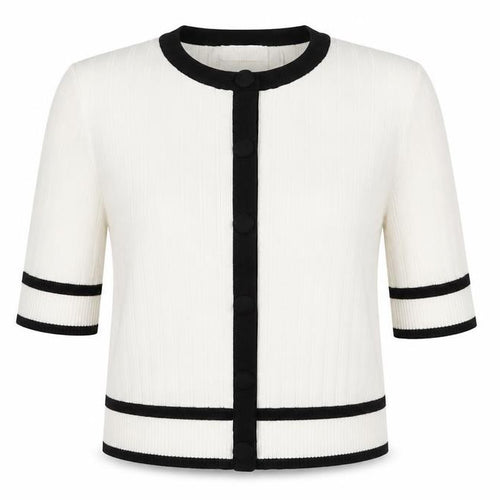 Savida Women’s White Black Trim Short Sleeve Knit Blouse Size S