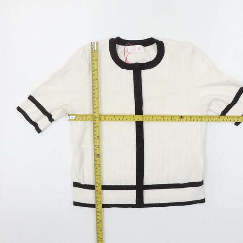 Savida Women’s White Black Trim Short Sleeve Knit Blouse Size S