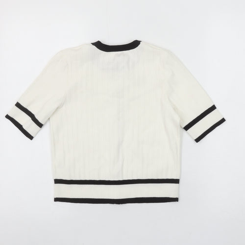 Savida Women’s White Black Trim Short Sleeve Knit Blouse Size S