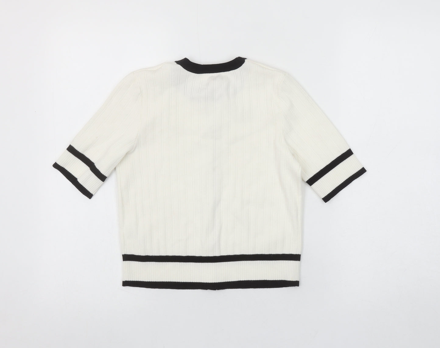 Savida Women’s White Black Trim Short Sleeve Knit Blouse Size S