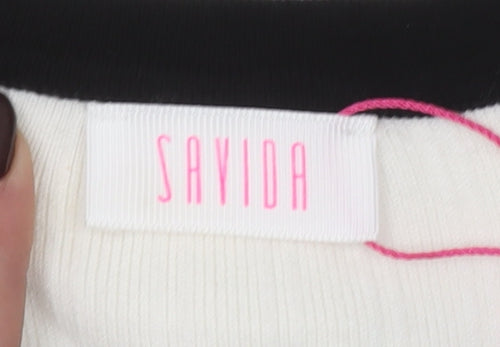 Savida Women’s White Black Trim Short Sleeve Knit Blouse Size S