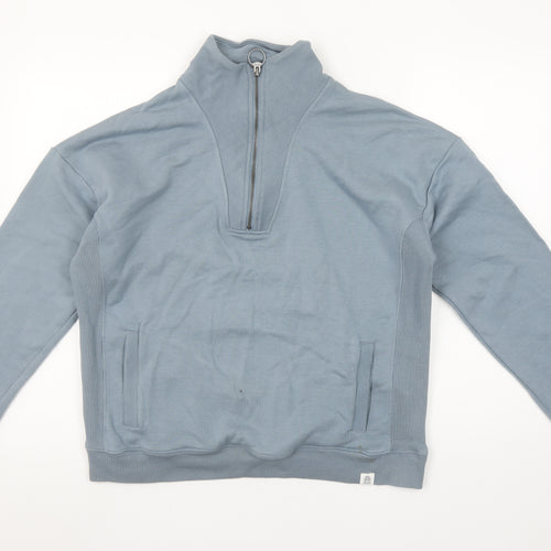 Fat Face Women Blue 1/4 Zip Sweatshirt M Cotton Blend Casual Top