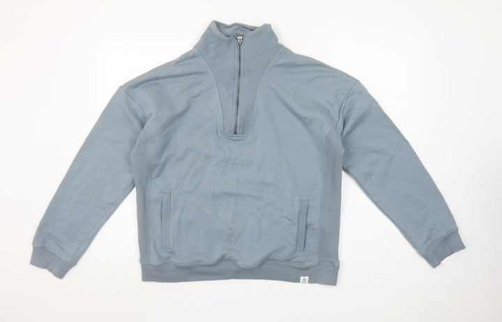 Fat Face Women Blue 1/4 Zip Sweatshirt M Cotton Blend Casual Top