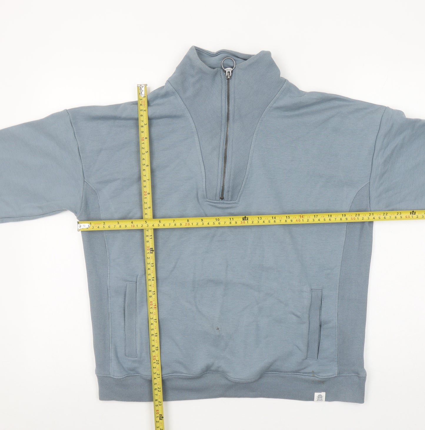 Fat Face Women Blue 1/4 Zip Sweatshirt M Cotton Blend Casual Top