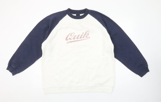 Quiksilver Men’s Blue White Crew Neck Logo Sweatshirt Size L