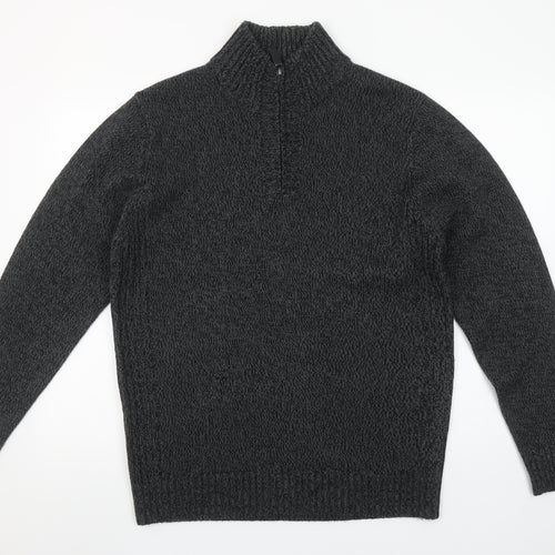 TU Men’s Grey High Neck Half Zip Knitted Jumper Size L