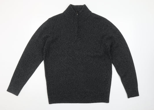 TU Men’s Grey High Neck Half Zip Knitted Jumper Size L