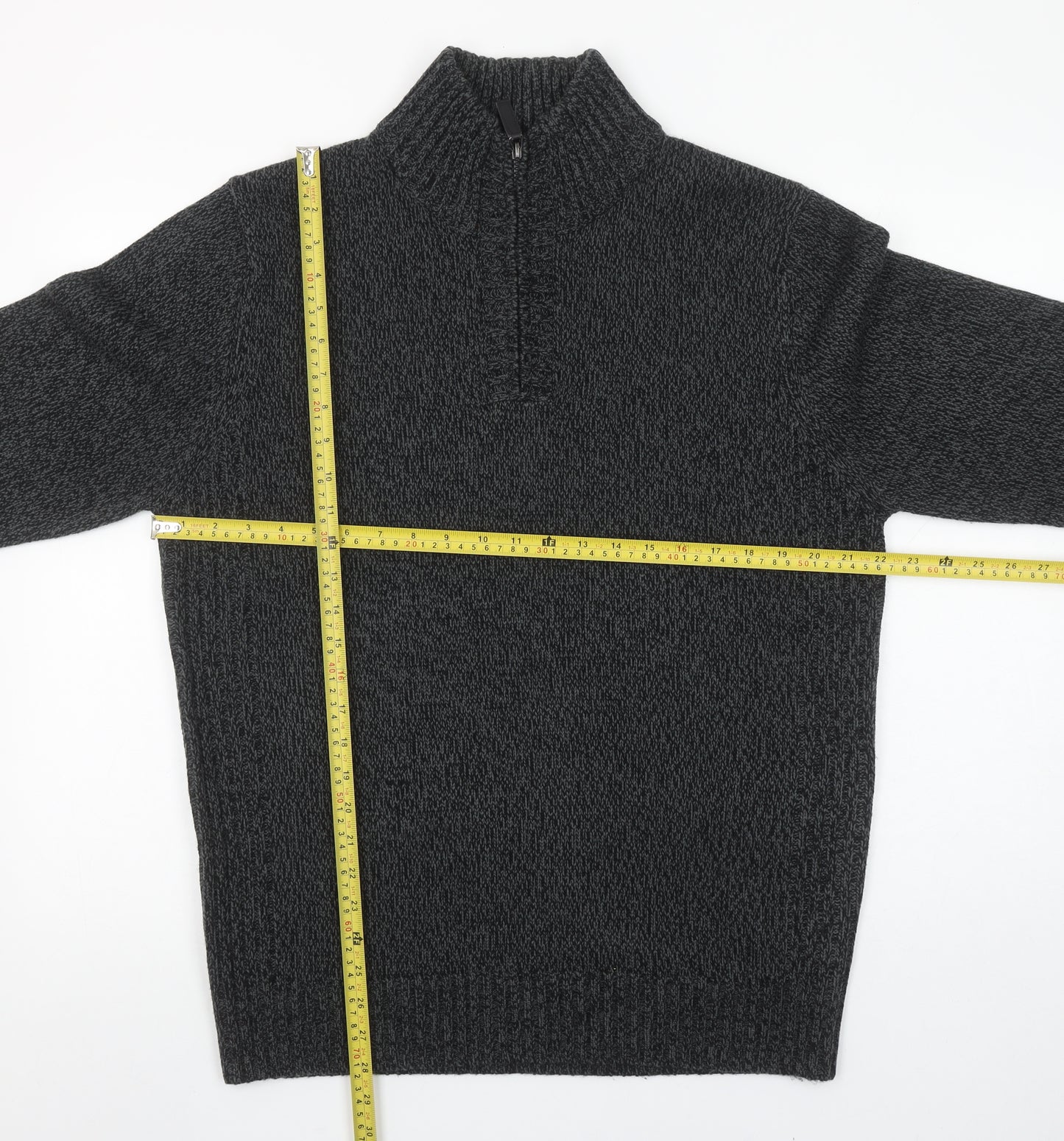 TU Men’s Grey High Neck Half Zip Knitted Jumper Size L