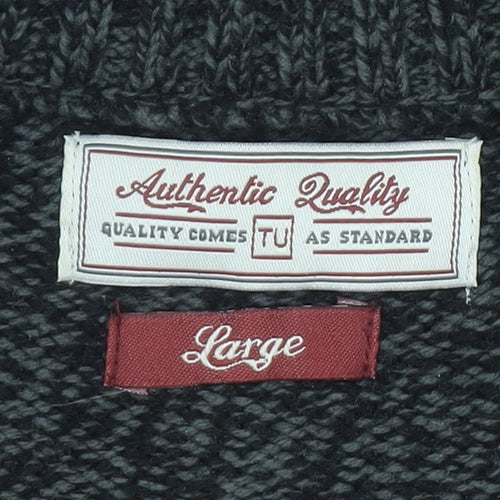 TU Men’s Grey High Neck Half Zip Knitted Jumper Size L