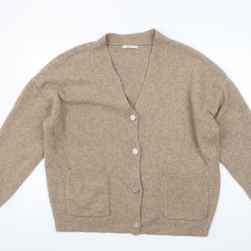 Tu Woman Beige V-Neck Cardigan XL Acrylic Blend Wool Knit
