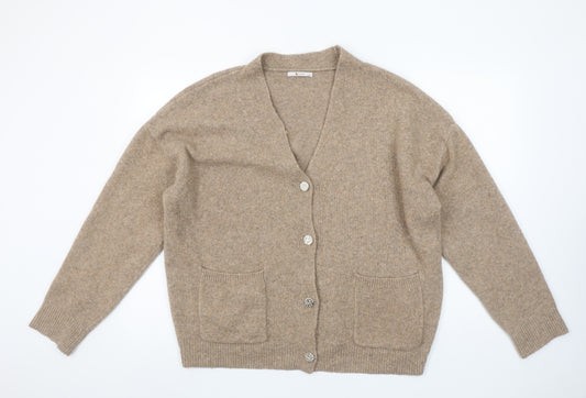 Tu Woman Beige V-Neck Cardigan XL Acrylic Blend Wool Knit