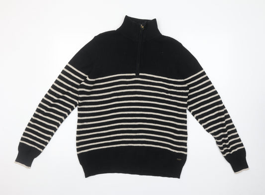 Joules Women’s Black Striped 1/2 Zip Cotton Jumper Size 16