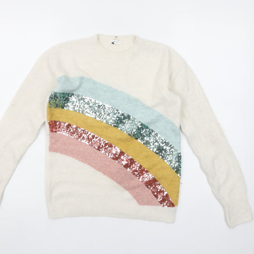 Next Girls Ivory Sequin Rainbow Pullover Jumper 11 Years