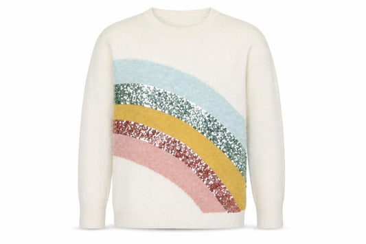 Front view of Next girls’ ivory sequin rainbow jumper 11 years