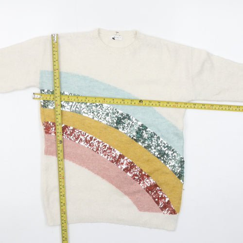 Next Girls Ivory Sequin Rainbow Pullover Jumper 11 Years