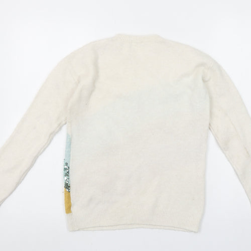 Next Girls Ivory Sequin Rainbow Pullover Jumper 11 Years
