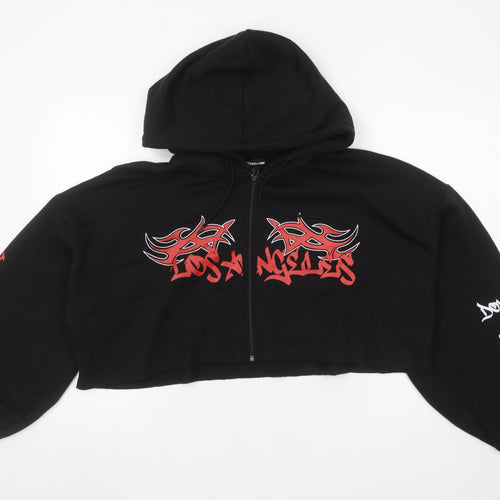 PrettyLittleThing Women Black L Full Zip Cropped Hoodie Los Angeles Graphic