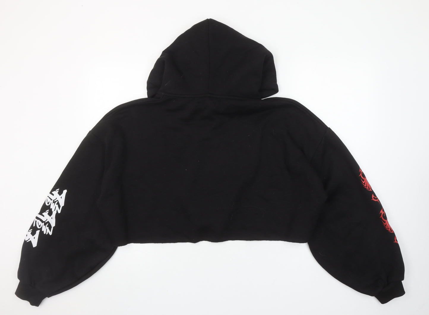 PrettyLittleThing Women Black L Full Zip Cropped Hoodie Los Angeles Graphic