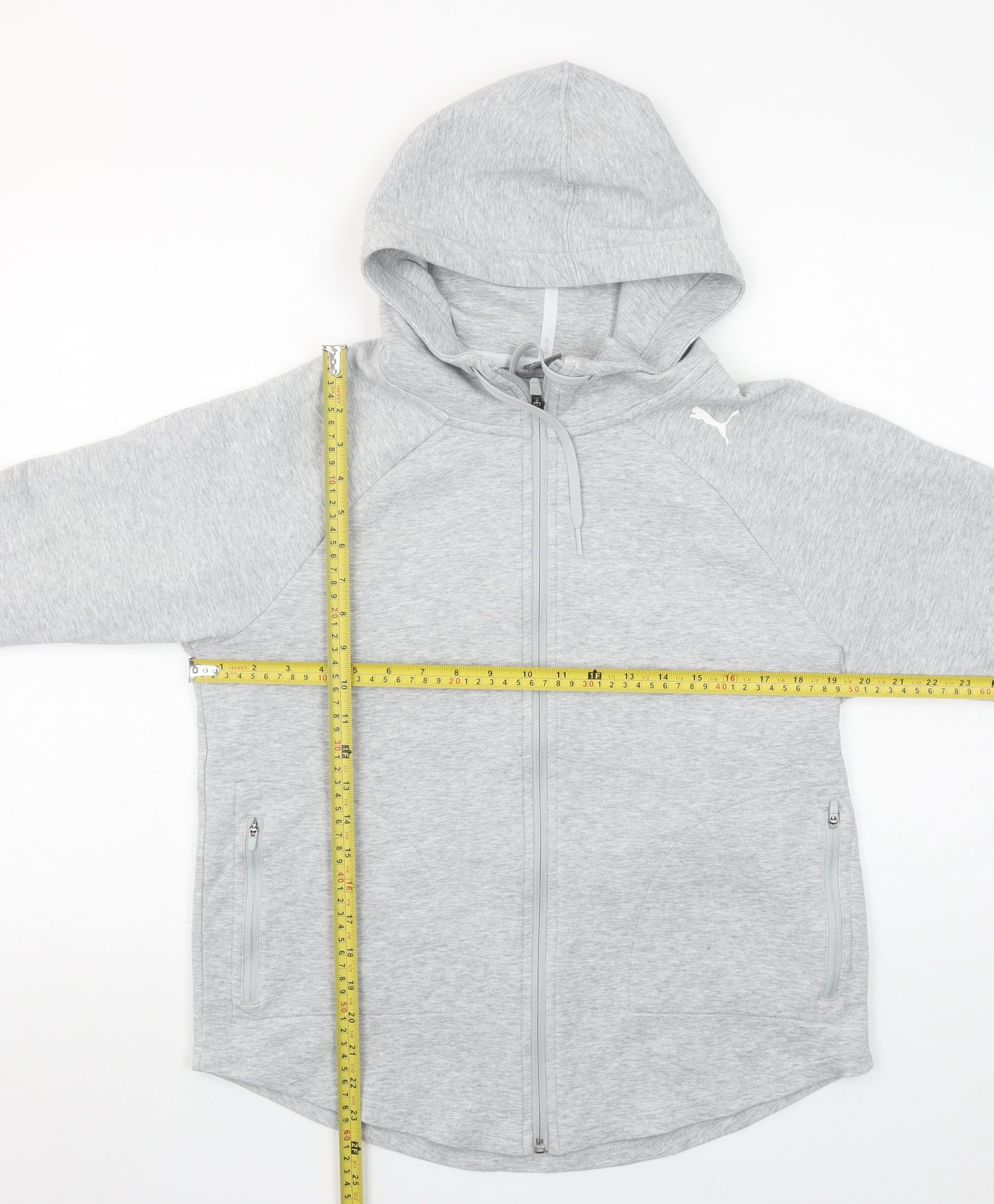 Puma Womens Light Grey Full Zip Hoodie Size M Cotton Blend