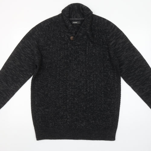 Peacocks Men's Black Cable-Knit Shawl Collar Jumper Size L