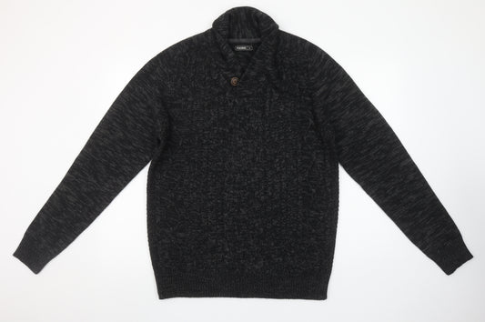Peacocks Men's Black Cable-Knit Shawl Collar Jumper Size L