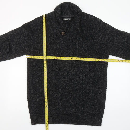Peacocks Men's Black Cable-Knit Shawl Collar Jumper Size L
