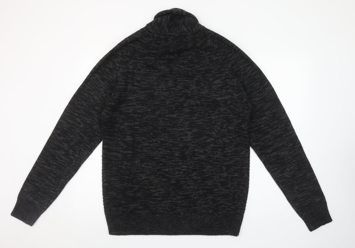 Peacocks Men's Black Cable-Knit Shawl Collar Jumper Size L