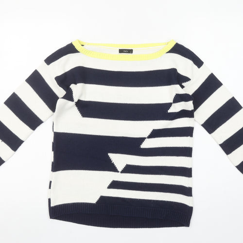 M&Co Women’s Navy Striped Boat Neck Acrylic Jumper Size 10