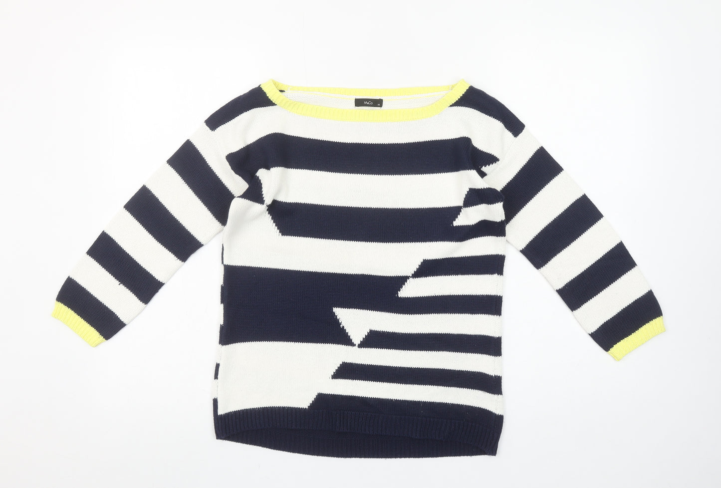 M&Co Women’s Navy Striped Boat Neck Acrylic Jumper Size 10