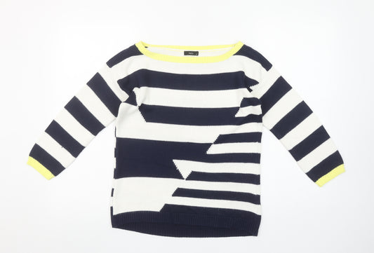 M&Co Women’s Navy Striped Boat Neck Acrylic Jumper Size 10