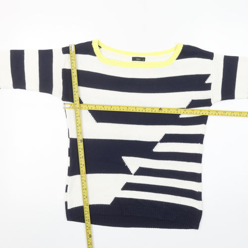 M&Co Women’s Navy Striped Boat Neck Acrylic Jumper Size 10