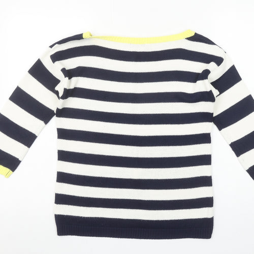 M&Co Women’s Navy Striped Boat Neck Acrylic Jumper Size 10