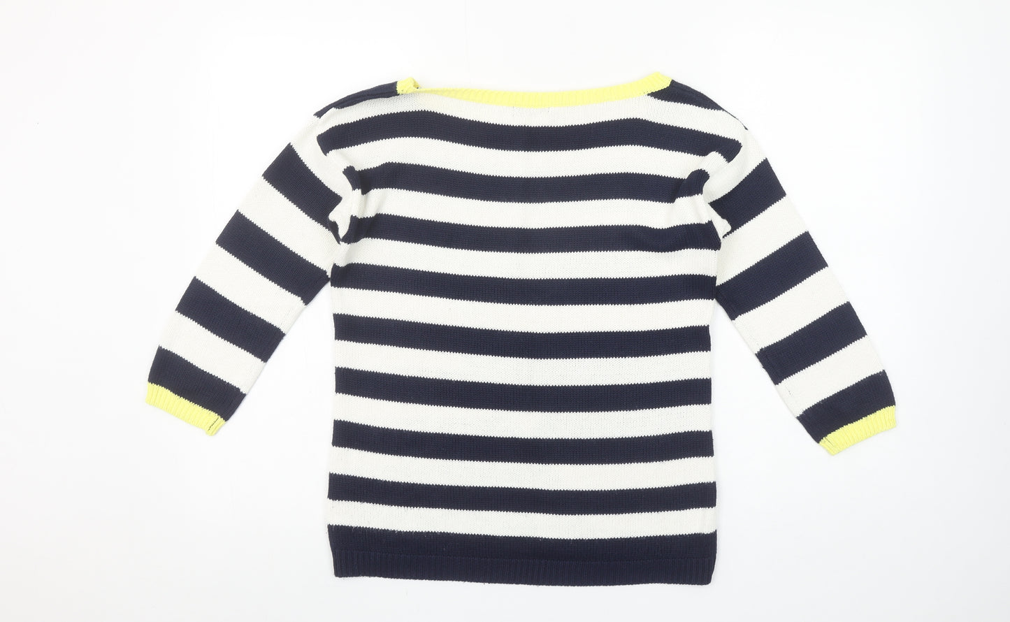 M&Co Women’s Navy Striped Boat Neck Acrylic Jumper Size 10