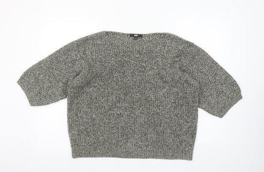 Uniqlo Womens Grey Chunky Knit Boat Neck 3/4 Sleeve Jumper Size M