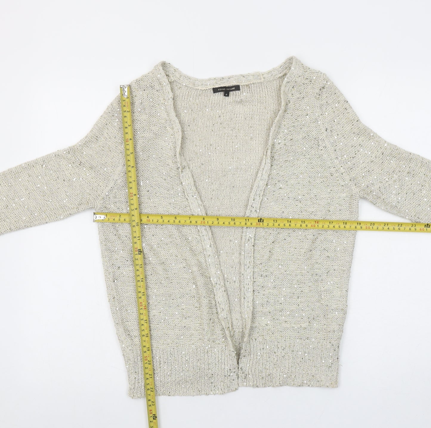 River Island Women’s Beige Sequin Knit Cardigan Size 6