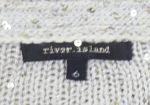 River Island Women’s Beige Sequin Knit Cardigan Size 6
