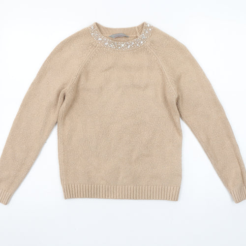 Dorothy Perkins Women’s Beige Beaded Crew Neck Jumper Size 10