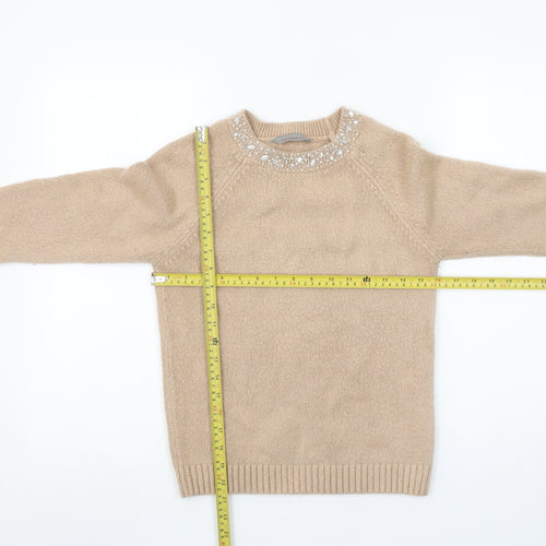 Dorothy Perkins Women’s Beige Beaded Crew Neck Jumper Size 10