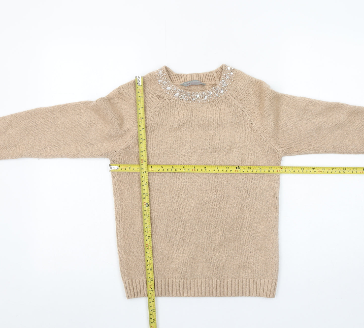 Dorothy Perkins Women’s Beige Beaded Crew Neck Jumper Size 10